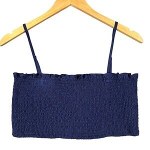 O.P.T. tops womens smocked crop tank top navy‎ blue size large spaghetti straps